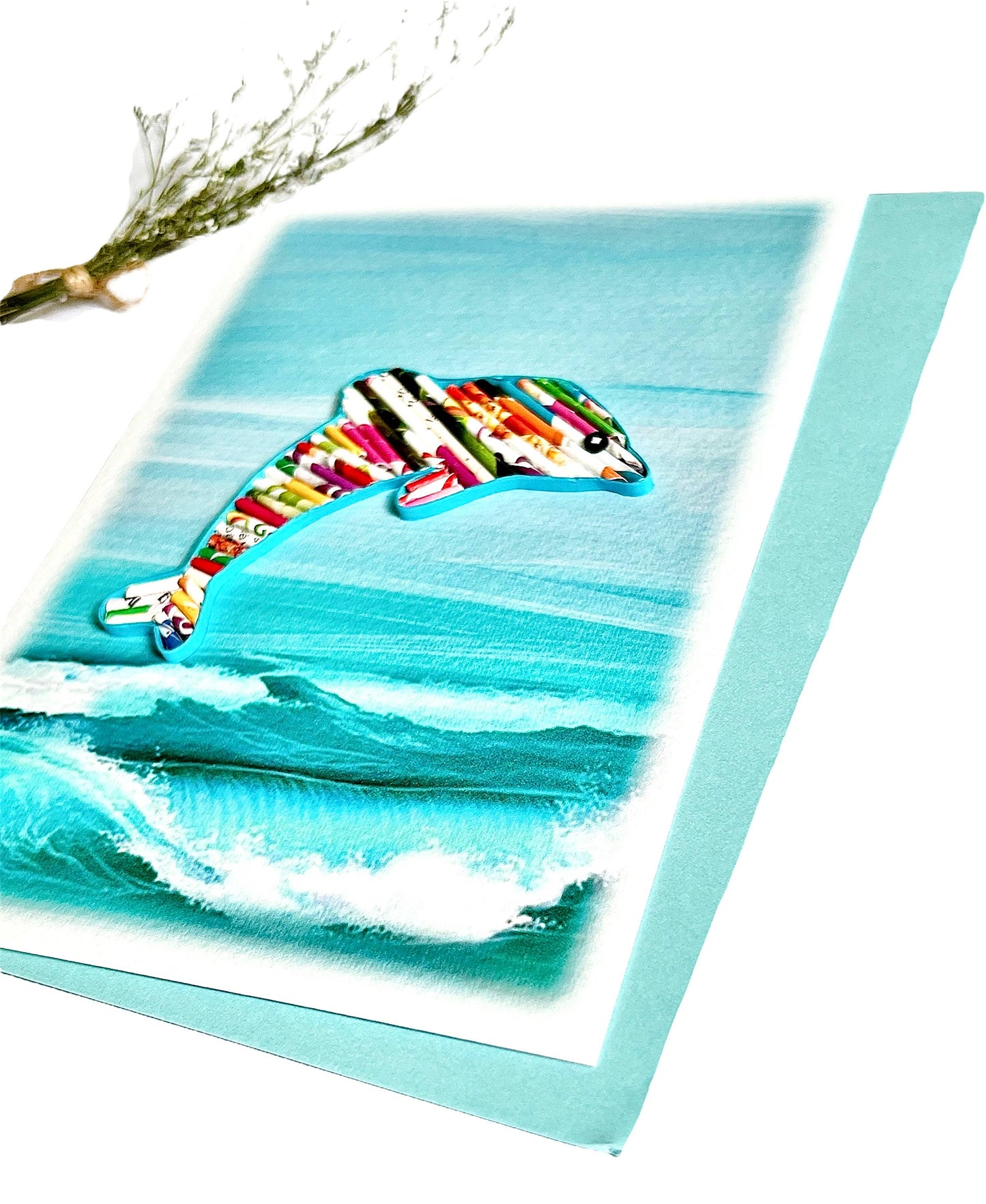 Dolphin Card Handmade from Recycled Magazine