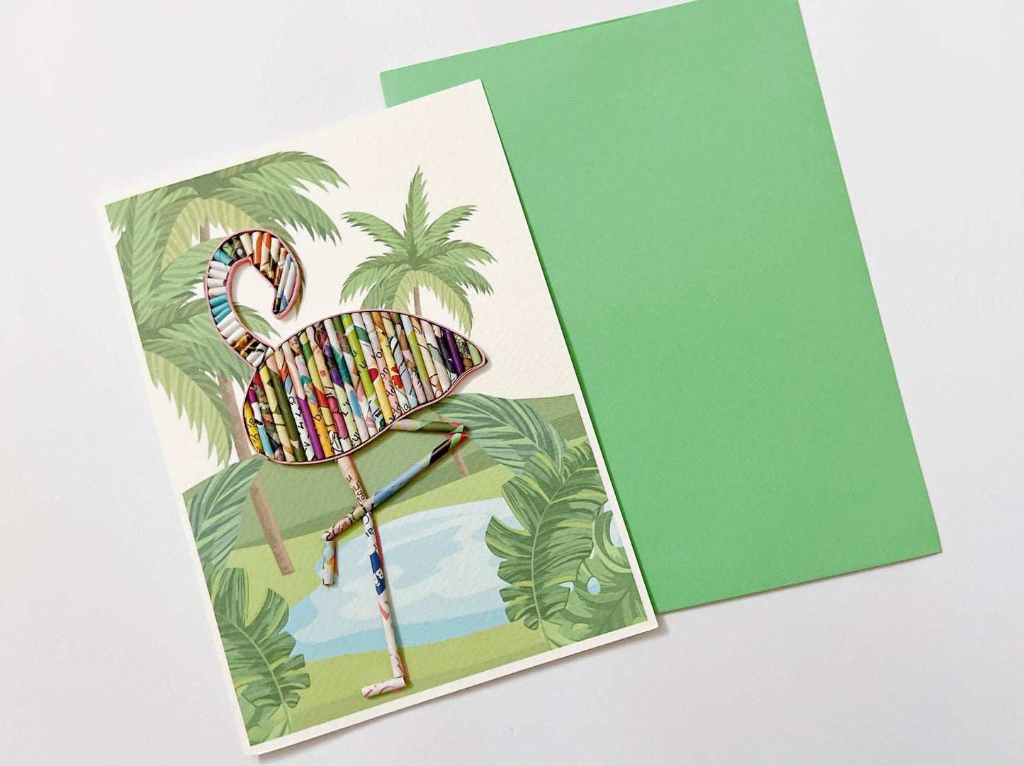 Flamingo Card Handmade from Recycled Magazine