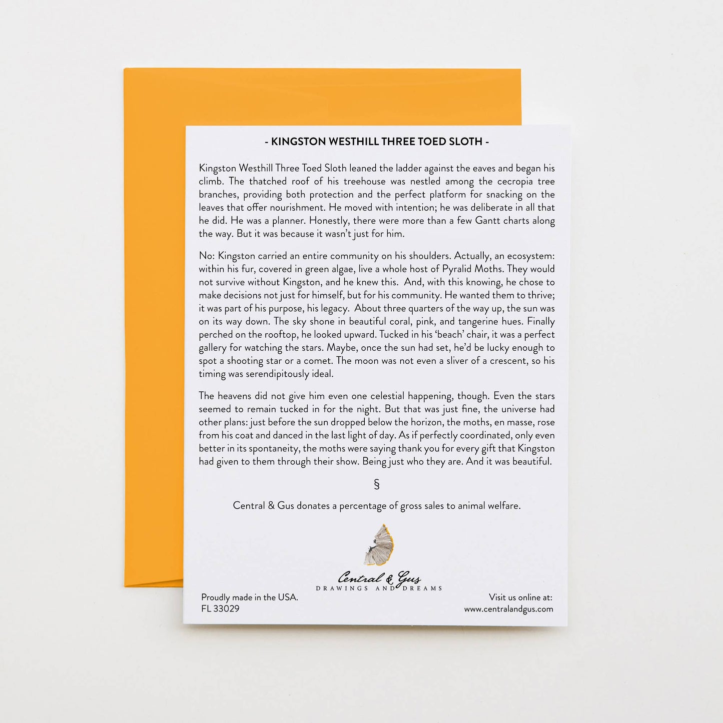Kingston Westhill Three Toed Sloth Note Card