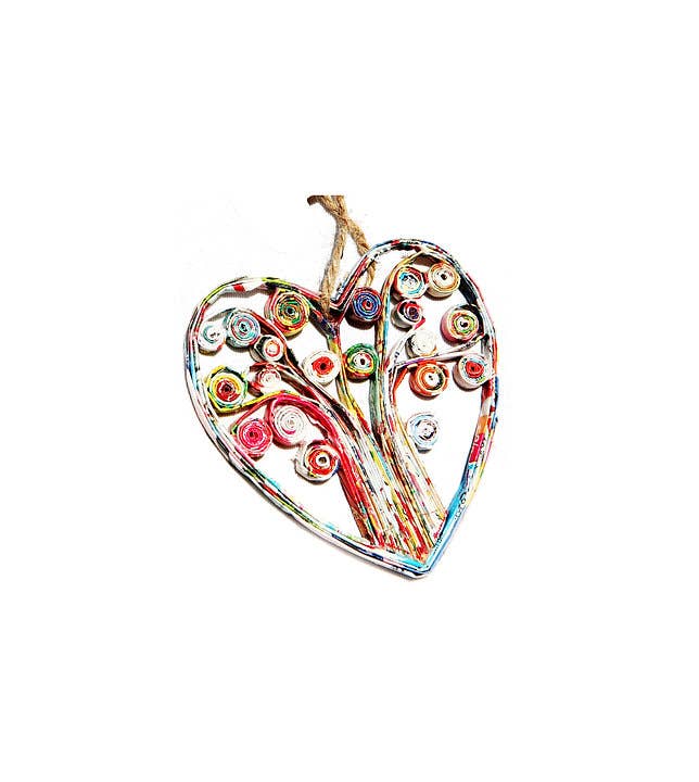 Recycled Heart Ornament, handmade from Recycled Magazine