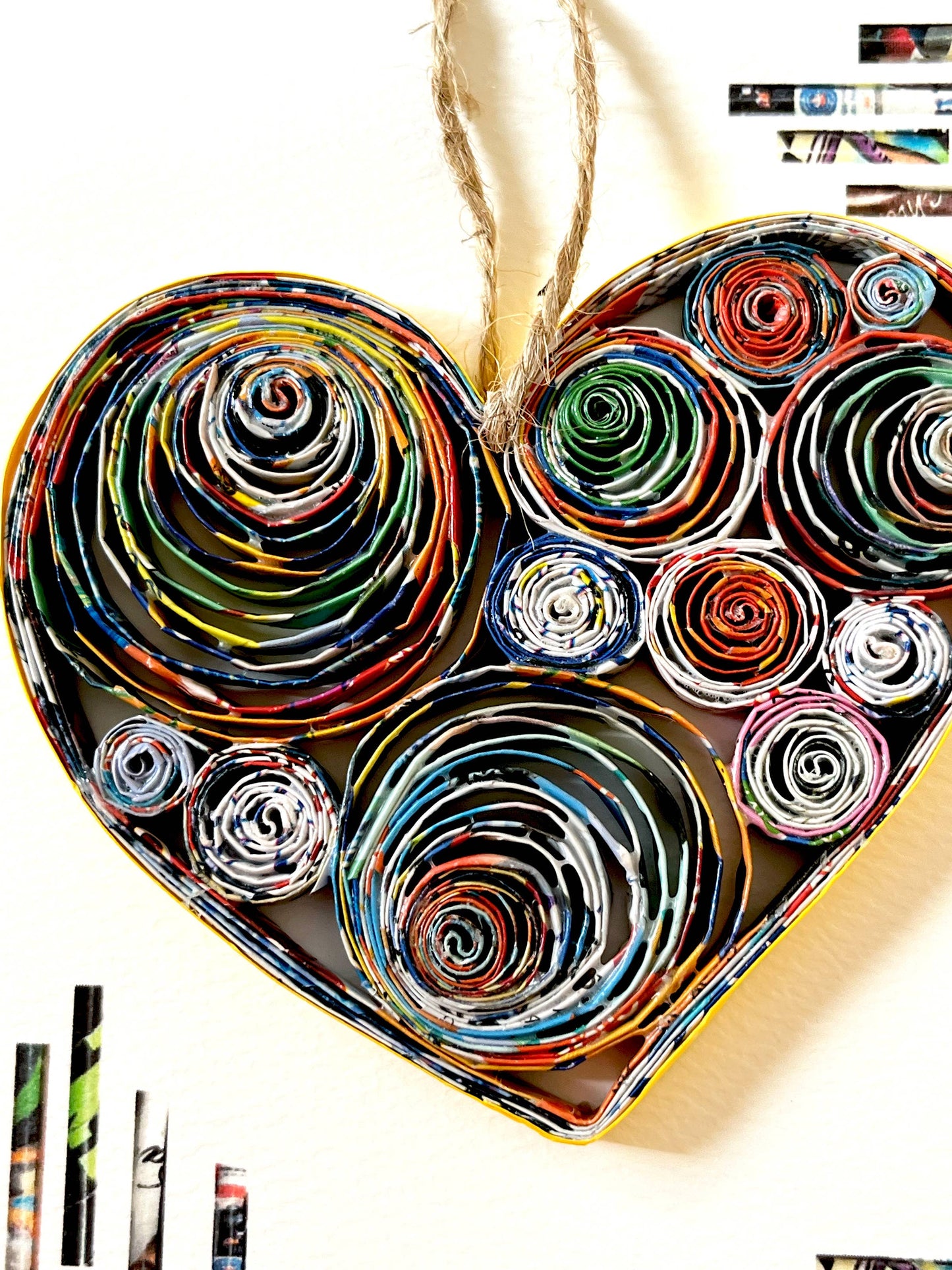 Heart Shaped Ornament Card Handmade from Magazine
