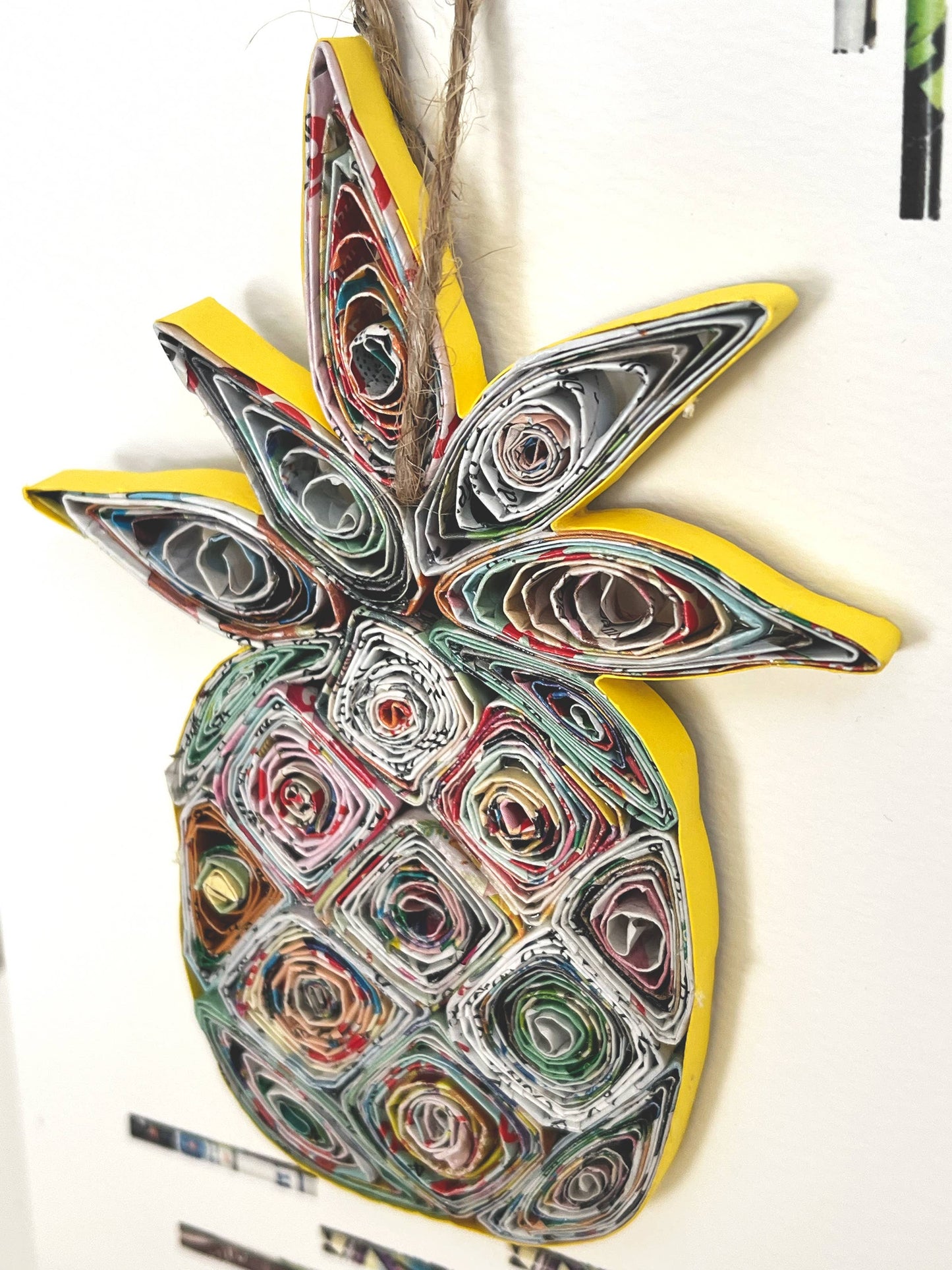 Pineapple Ornament Card Handmade from Recycled Magazine