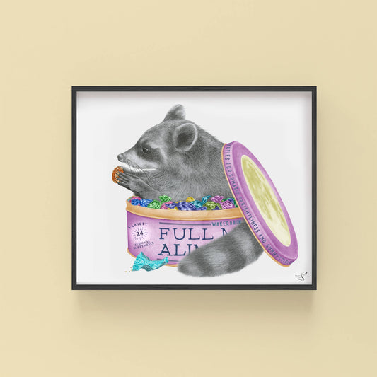 Fifito Thursday Raccoon Portrait Study 9 x 12 Framed with a Black Metal Frame