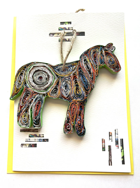 Horse Ornament Card Handmade from Recycled Magazine