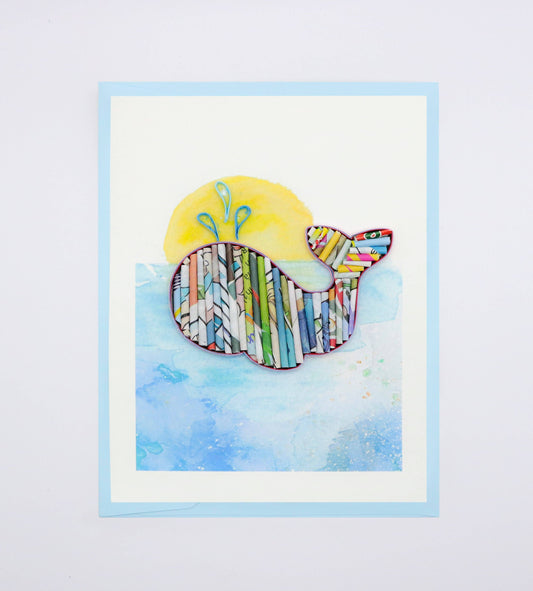 Recycled Magazine, Eco-friendly, Handmade, Whale  Card