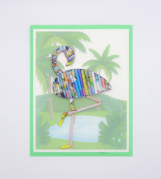 Flamingo Card Handmade from Recycled Magazine
