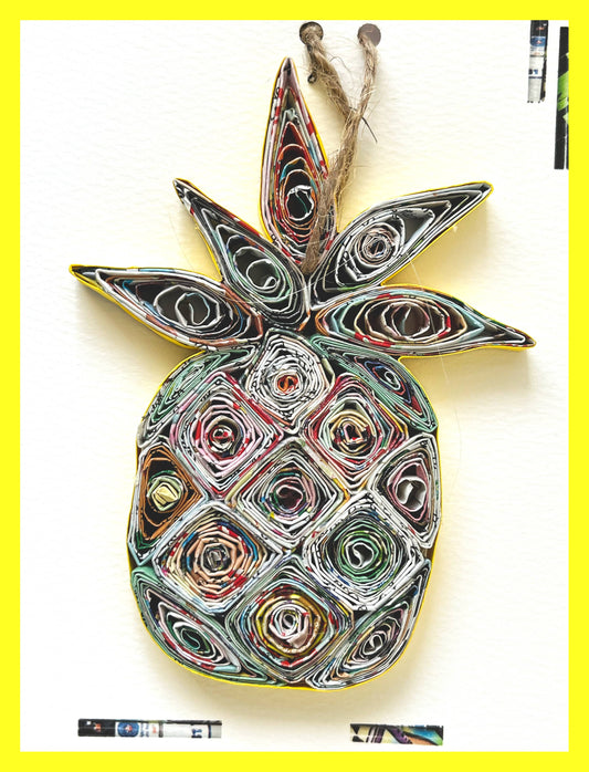 Pineapple Ornament Card Handmade from Recycled Magazine