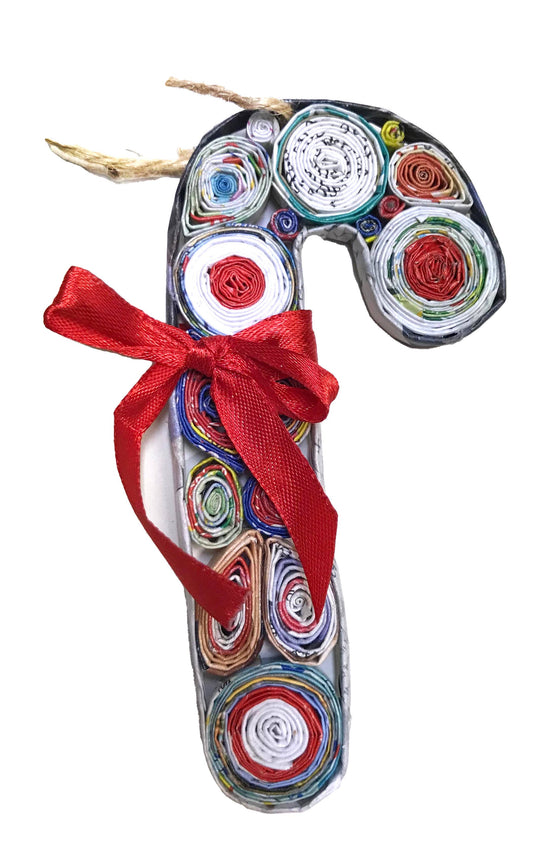 Candy Can Upcycled Paper Ornament, Handcrafted from magazine
