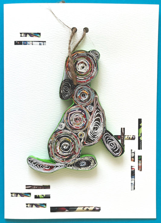 Dog Ornament Card Handmade from Recycled Magazine