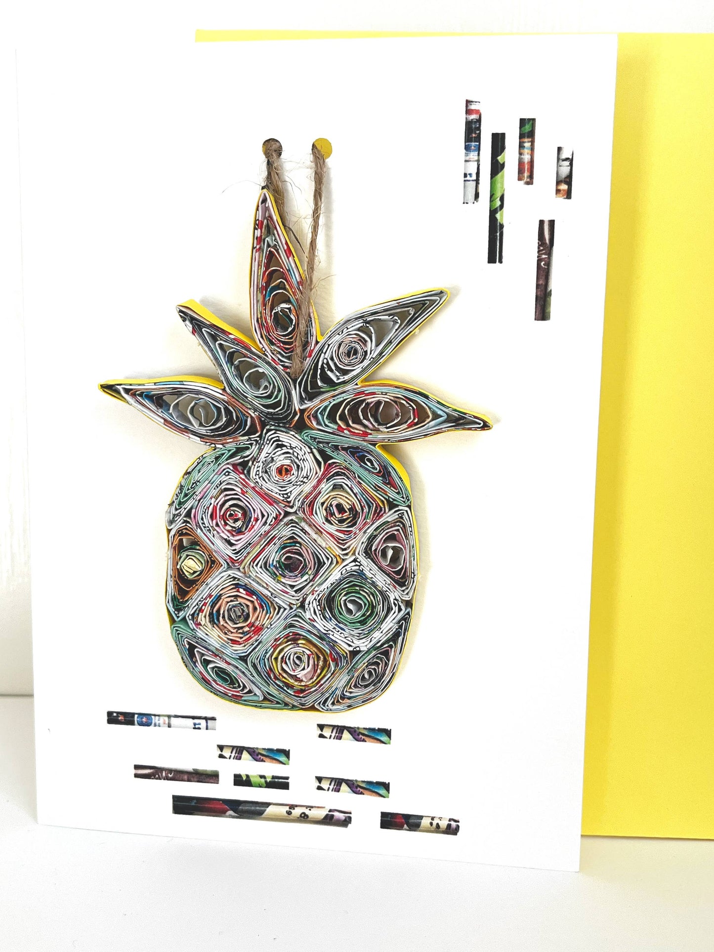 Pineapple Ornament Card Handmade from Recycled Magazine