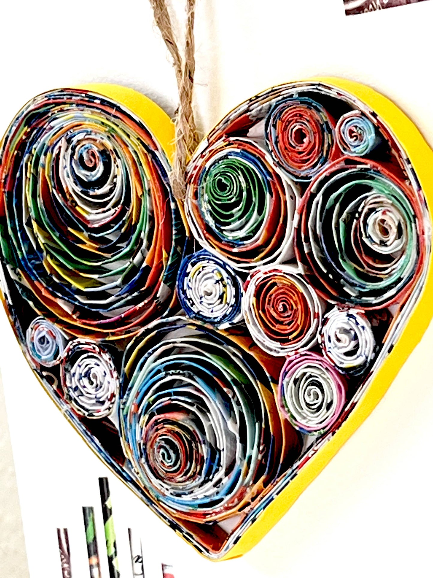 Heart Shaped Ornament Card Handmade from Magazine