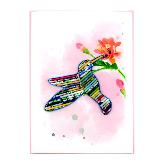 Recycled Magazine, Eco-friendly, Handmade, Hummingbird Card